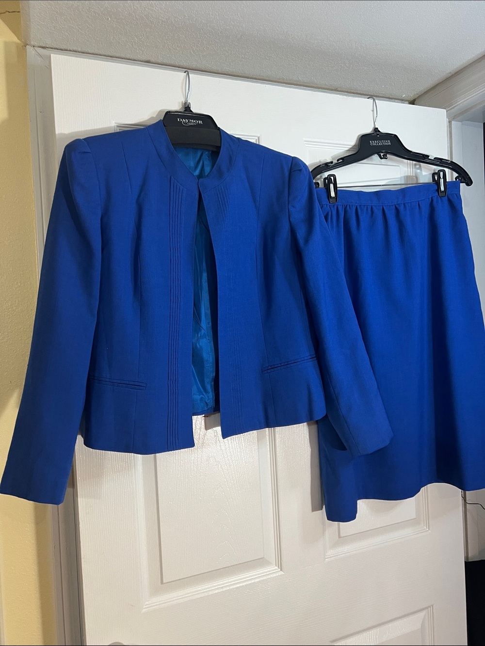 Women's Electric Blue Collarless Blazer and Skirt Suit